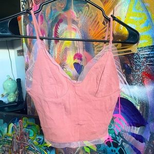 Pink Crop Cami with Lace Edging Detail